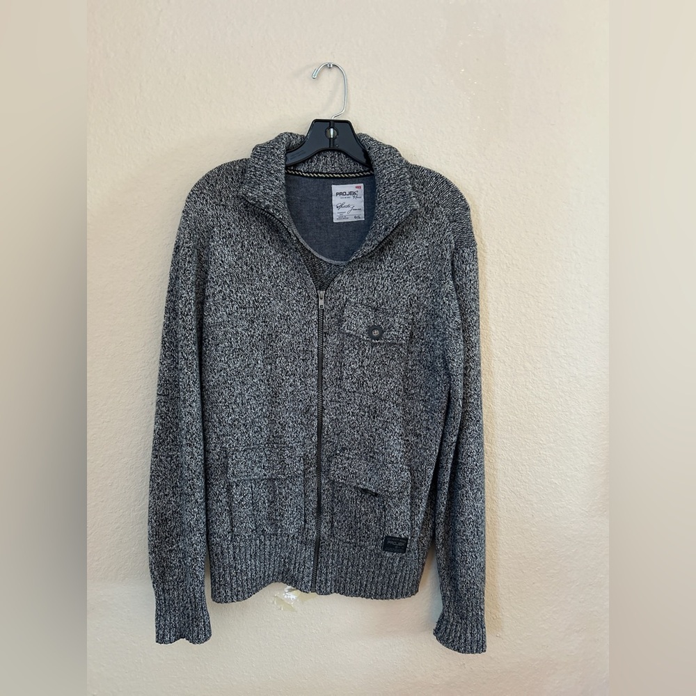Projek Raw Men’s Heathered Knit Zip-Up Sweater Jacket - Size Large